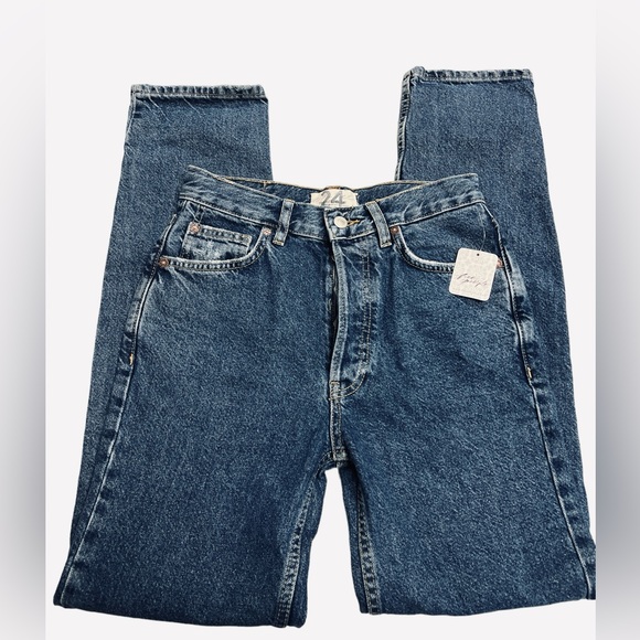 Free People The Lasso Jeans High Rise Straight Fit Washed Blue Womens Size 24 - Picture 11 of 11